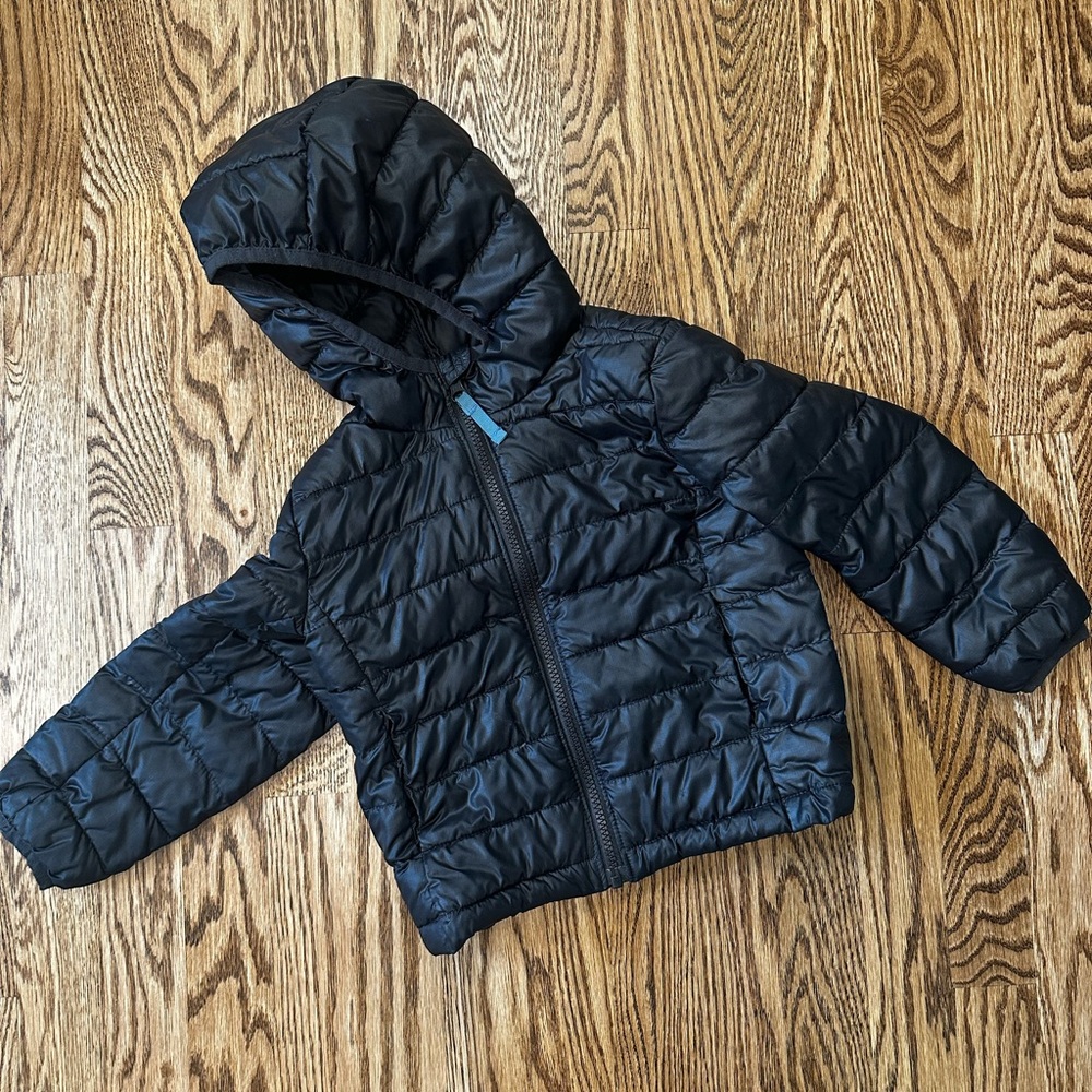 Primary Black Puffer Jacket with Hood and Quilted Design